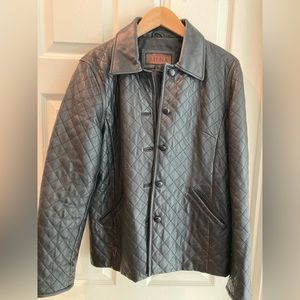 Black Leather Quilted Jacket Size 12